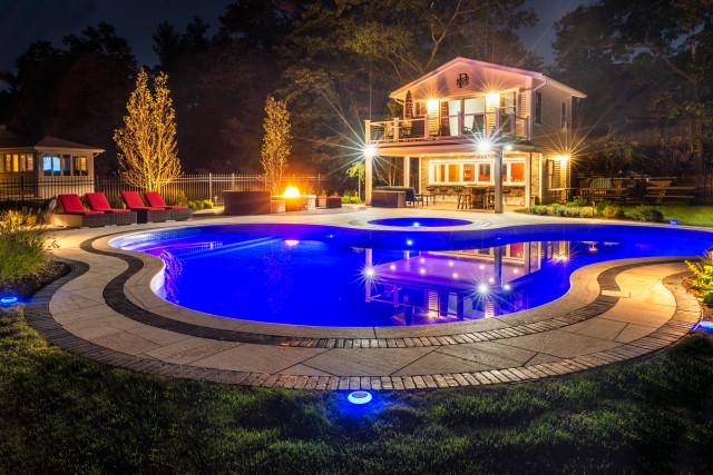 pool landscape after dark